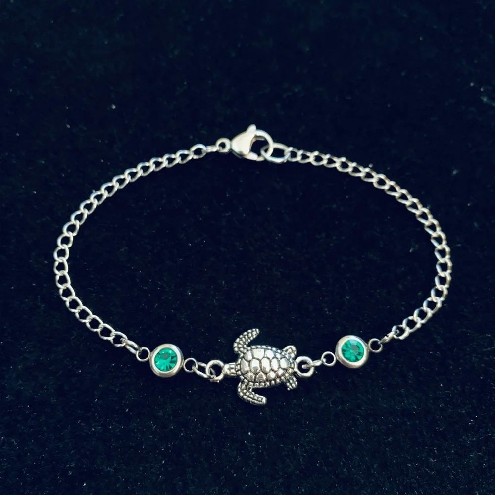 Turtle bracelet (or anklet) with rhinestones